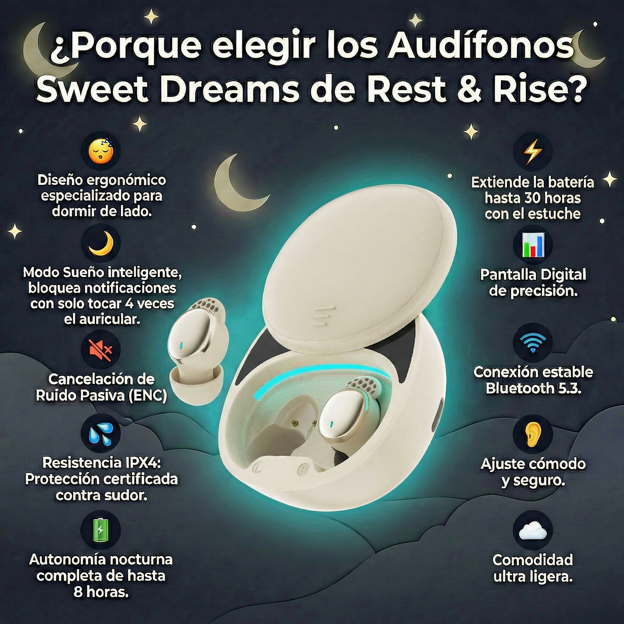 Audífonos Sweet Dreams para dormir de lado - Blanco