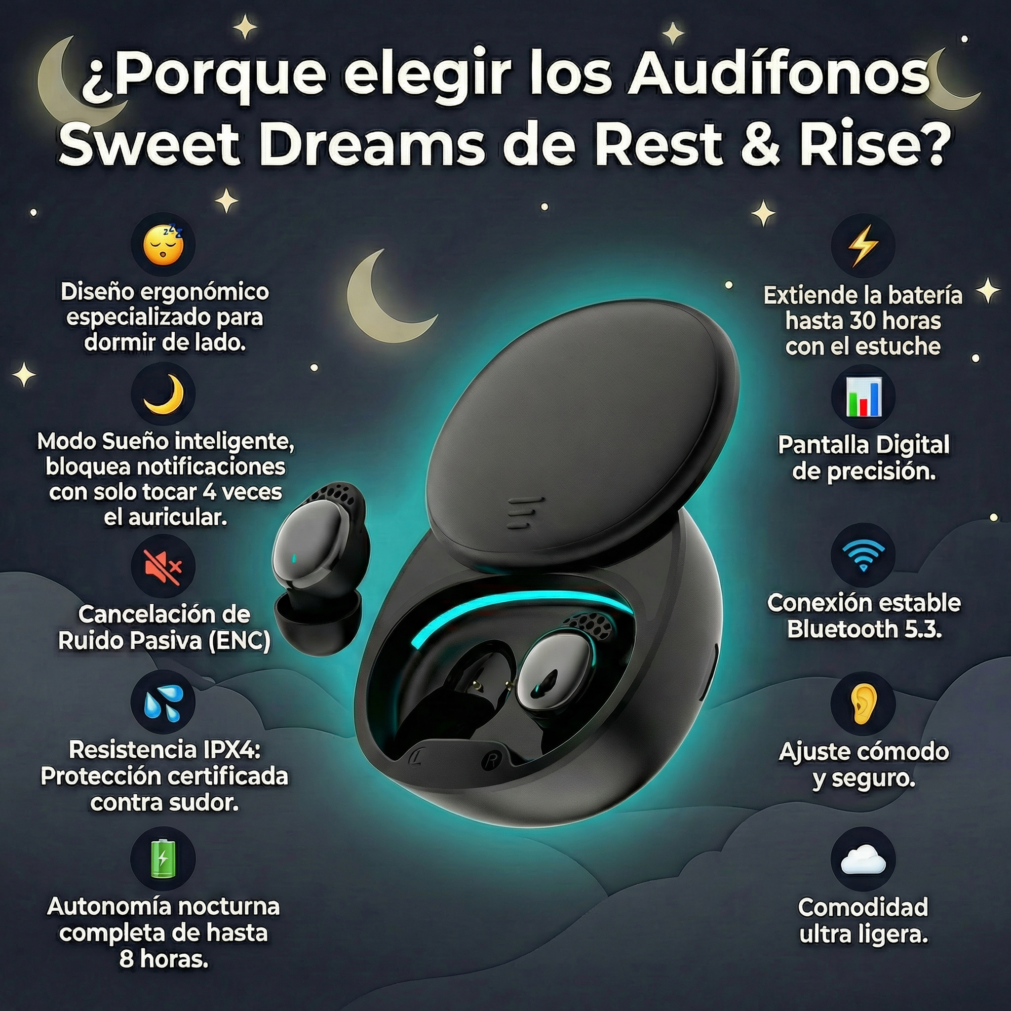 Audífonos Sweet Dreams para dormir de lado - Negro