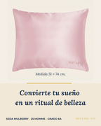 Funda de almohada de seda mulberry 25 momme color Rosa Atardecer, medida queen 51 × 74 cm.