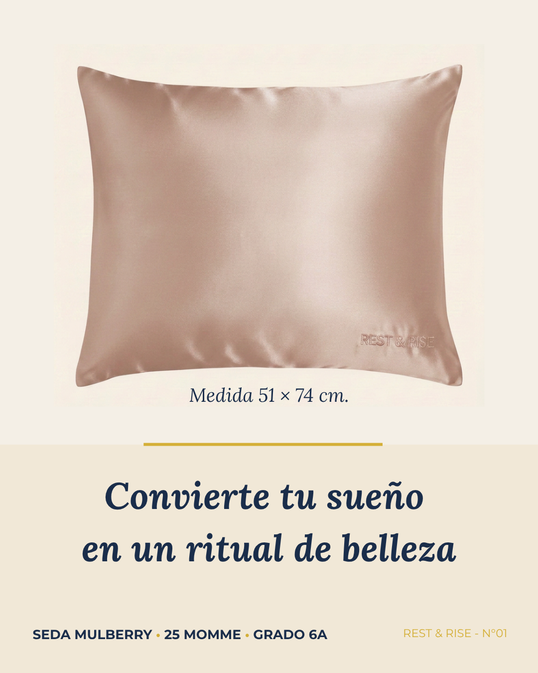 Funda de almohada de seda mulberry 25 momme color Aurora Austral, medida queen 51 × 74 cm.