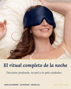 Mujer durmiendo con antifaz de seda sobre almohada de seda: el ritual completo de la noche.