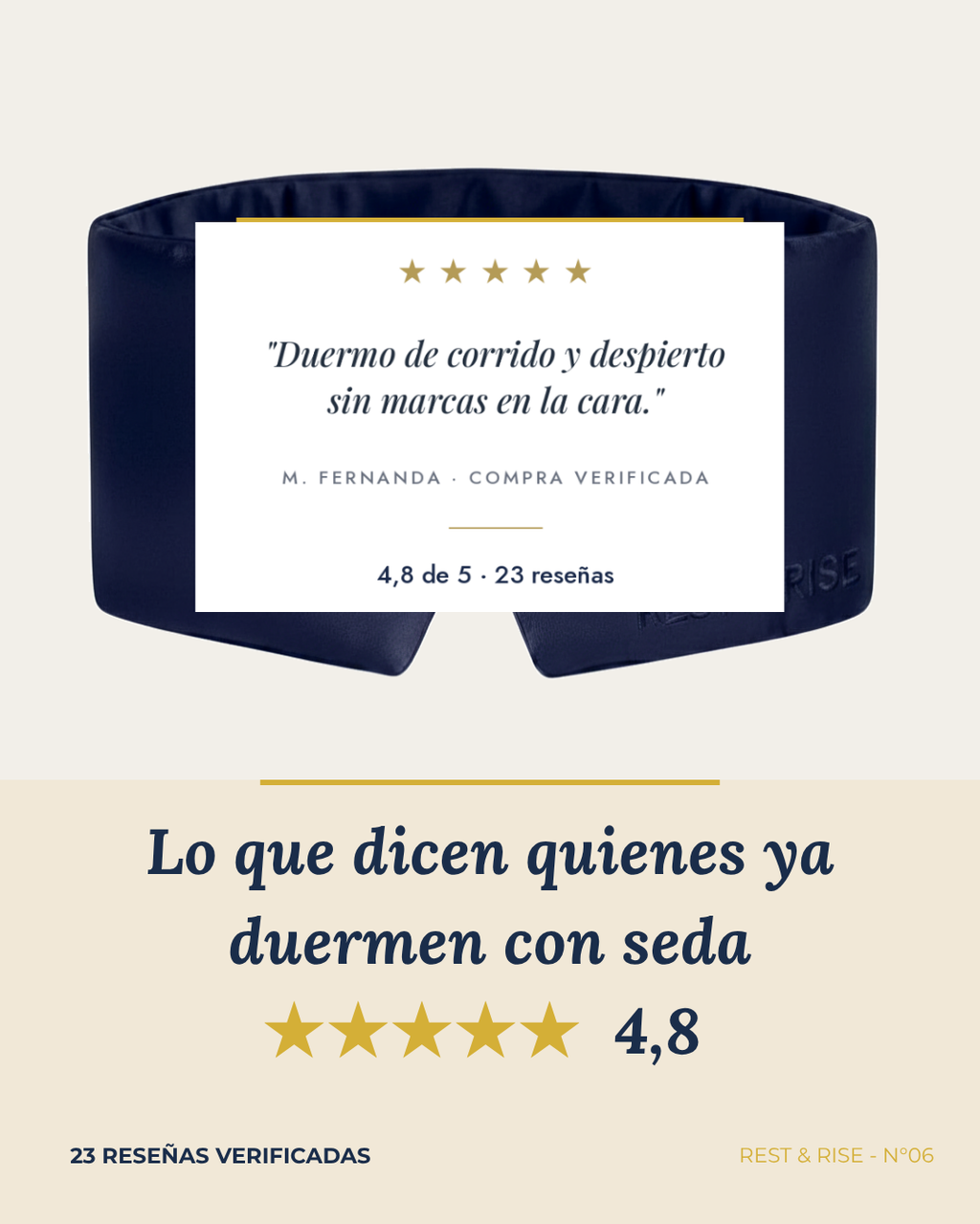 Reseña de una clienta sobre el antifaz de seda Mar Profundo.