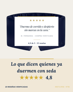 Reseña de una clienta sobre el antifaz de seda Mar Profundo.