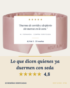 Reseña de una clienta sobre el antifaz de seda Rosa Atardecer.
