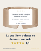 Reseña de una clienta sobre el antifaz de seda Arena del Desierto.