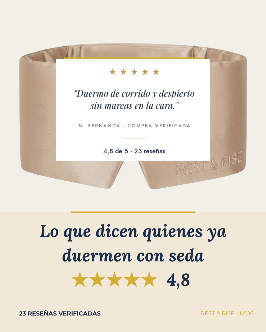 Reseña de una clienta sobre el antifaz de seda Arena del Desierto.