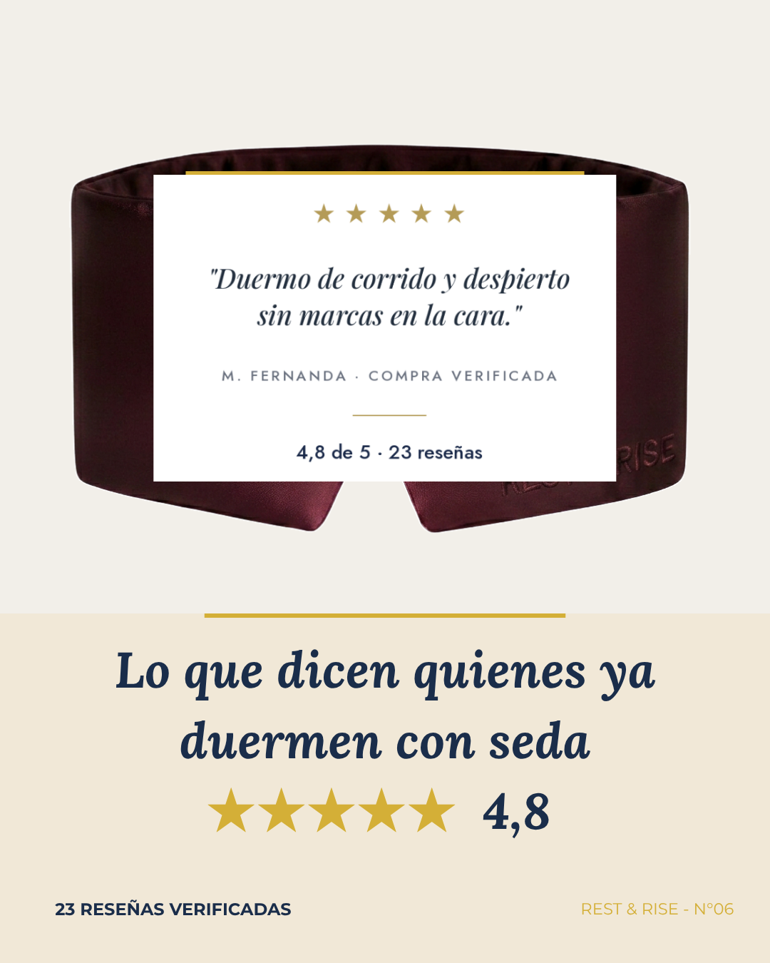 Reseña de una clienta sobre el antifaz de seda Carmenere.
