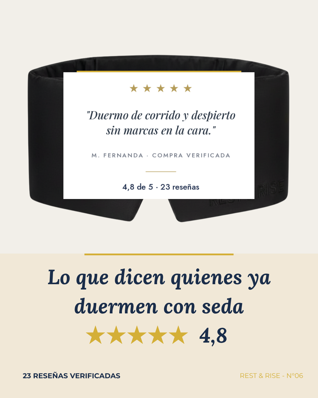 Reseña de una clienta sobre el antifaz de seda Noche Oscura.