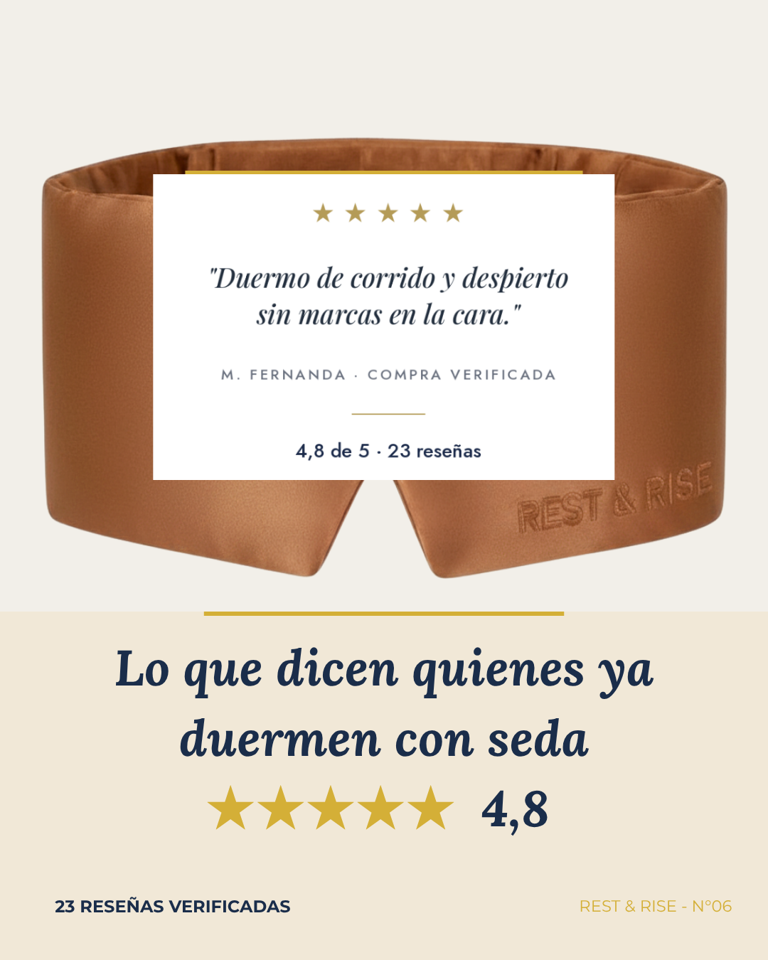 Reseña de una clienta sobre el antifaz de seda Cobre Atacama.