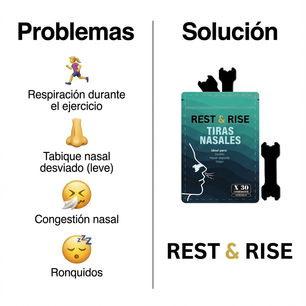 Tiras Nasales Antironquidos Rest & Rise – Pack 30u para Sueño y Deporte