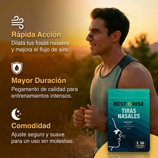 Tiras Nasales Antironquidos Rest & Rise – Pack 30u para Sueño y Deporte
